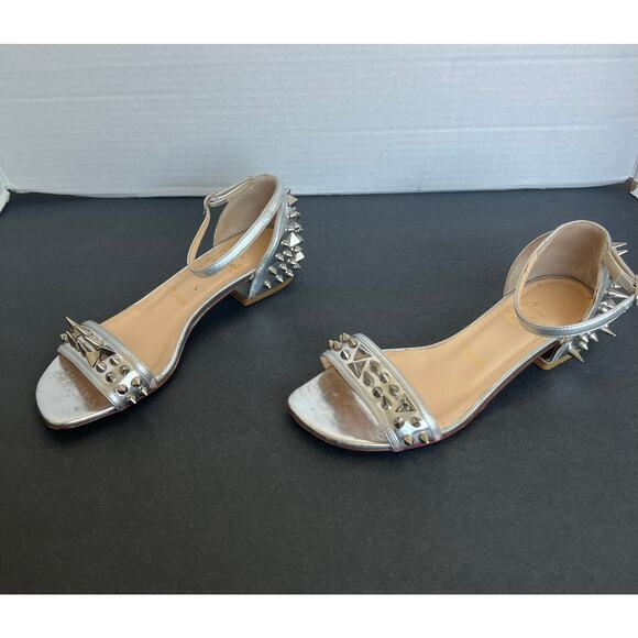 Christian Louboutin Silver Leather Druide Studded Ankle Strap Sandals Sz 5 - Picture 2 of 15